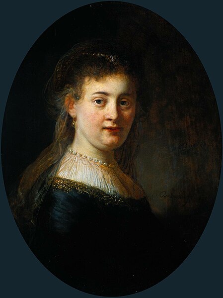 portrait painting of a girl looking at the viewer