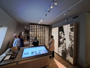 Glas display cases in a Holocaust museum